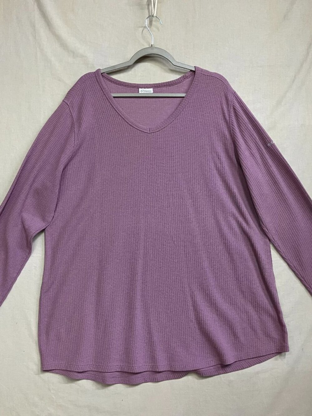 Columbia Top Women's Size 3X Purple Waffle Knit Long Sleeve V-Neck Thermal